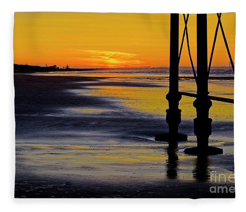 Sunset Fleece Blanket featuring the photograph Seaside Sunset at Saltburn by Martyn Arnold