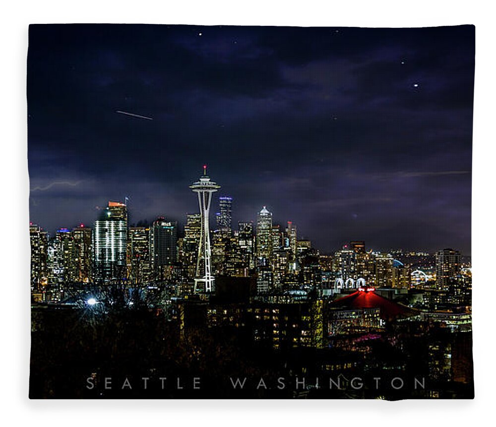 Seattle Fleece Blanket featuring the photograph Seattle skyline at night by The Flying Photographer