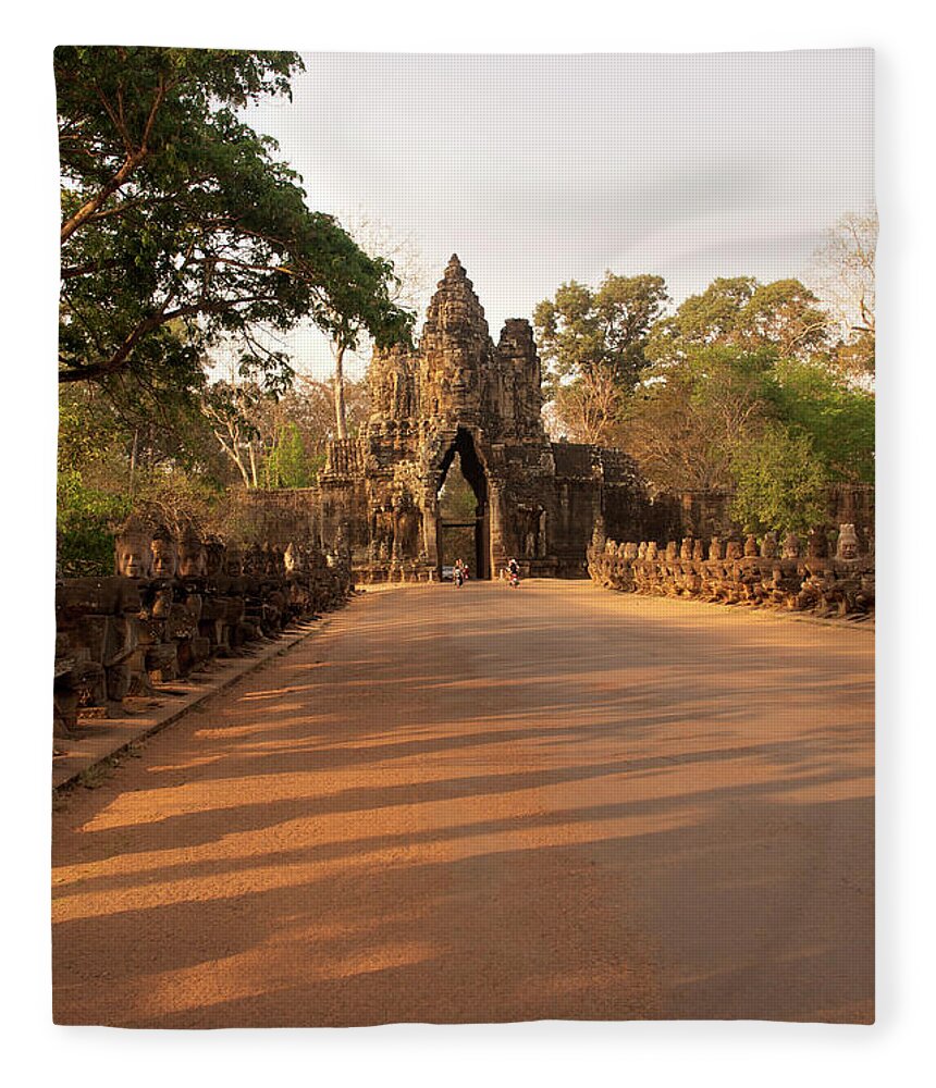 Cambodian Culture Fleece Blanket featuring the photograph Semi-restored Gate At Angkor Thom by Jim Simmen