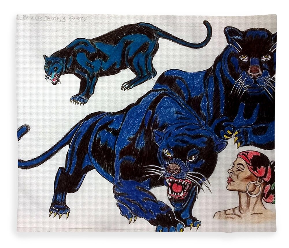 Black Art Fleece Blanket featuring the drawing Serenade of the Black Panther by Joedee