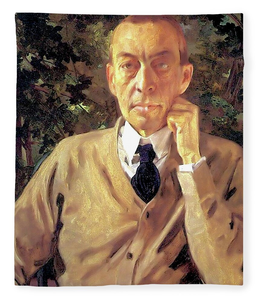 Konstantin Somov Fleece Blanket featuring the painting Sergei Rachmaninoff by Konstantin Somov