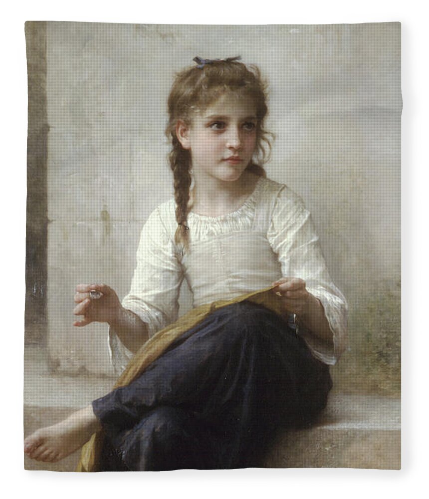 Sewing Fleece Blanket featuring the painting Sewing by Adolphe-William Bouguereau by Portraits By NC