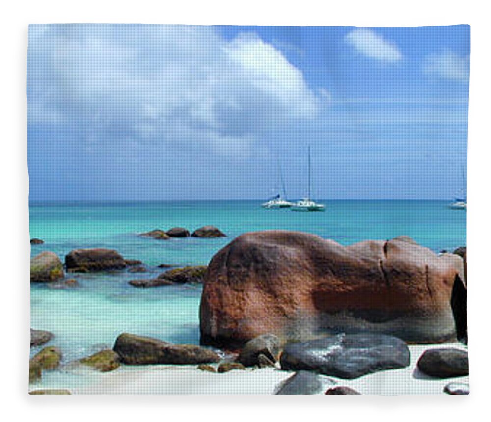 Tranquility Fleece Blanket featuring the photograph Seychelles, Anse Lazio Beach Praslin by © Marie-ange Ostré