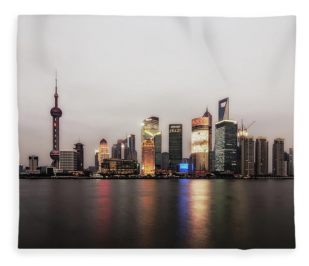 Tranquility Fleece Blanket featuring the photograph Shanghai Pudong-scape by Andy Brandl