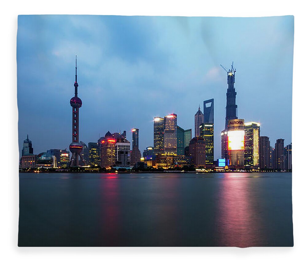 Tranquility Fleece Blanket featuring the photograph Shanghai Skyline by Photograph By Juha Loukola