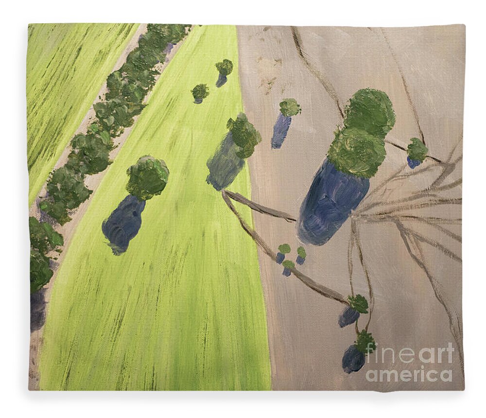 Aerial Fleece Blanket featuring the painting Sheep Tracks by Linda Lees