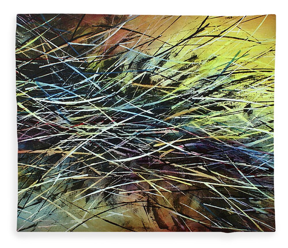 Abstract Fleece Blanket featuring the painting Shifting by Michael Lang
