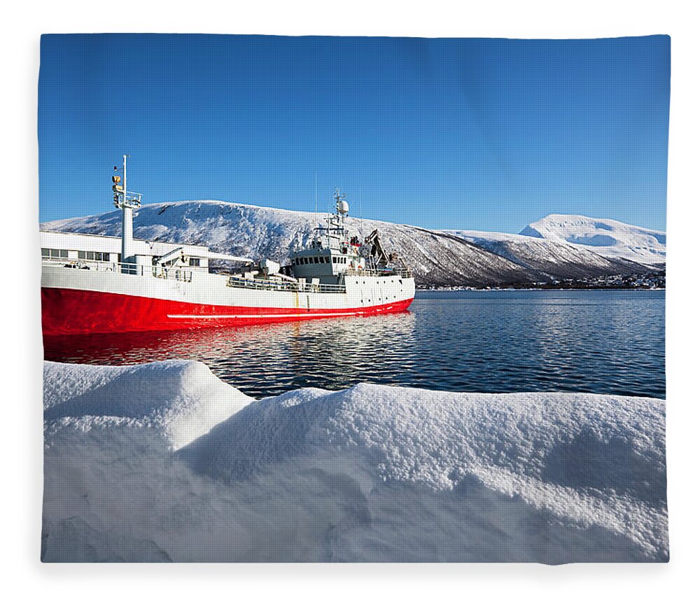 Scenics Fleece Blanket featuring the photograph Ship At Tromso by Nicolamargaret