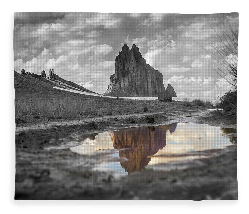 Tse Bit'a'i Fleece Blanket featuring the photograph Shiprock Reflection by Jen Manganello