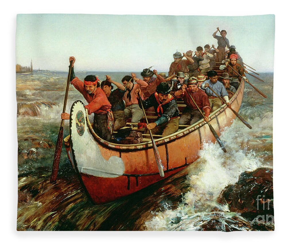 1879 Fleece Blanket featuring the painting Shooting the Rapids by Frances Anne Hopkins