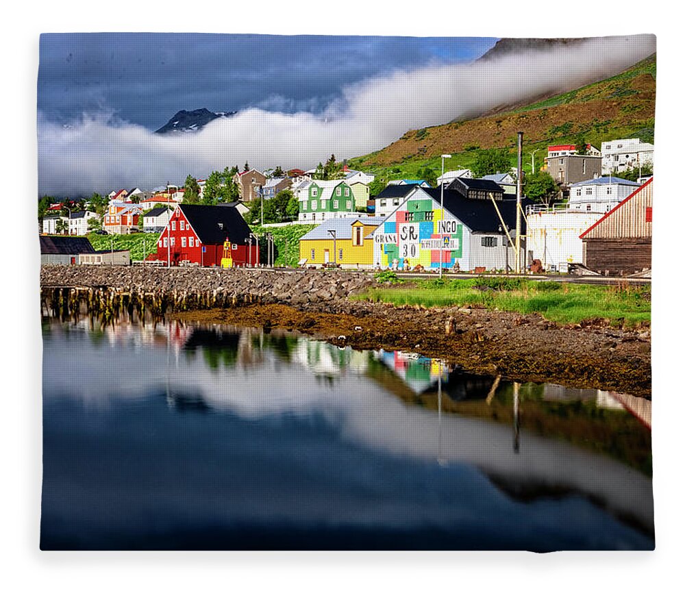 Iceland Fleece Blanket featuring the photograph Siglufjorour Harbor Houses by Tom Singleton