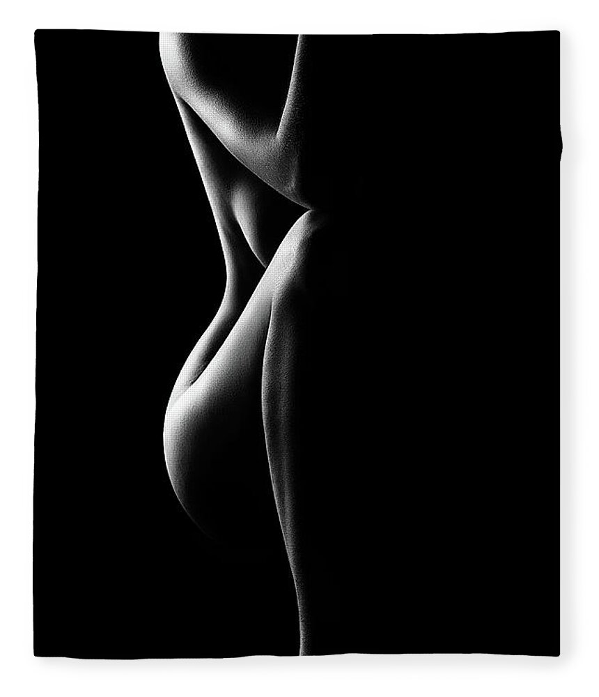 Nude Fleece Blanket featuring the photograph Silhouette of nude woman in BW by Johan Swanepoel