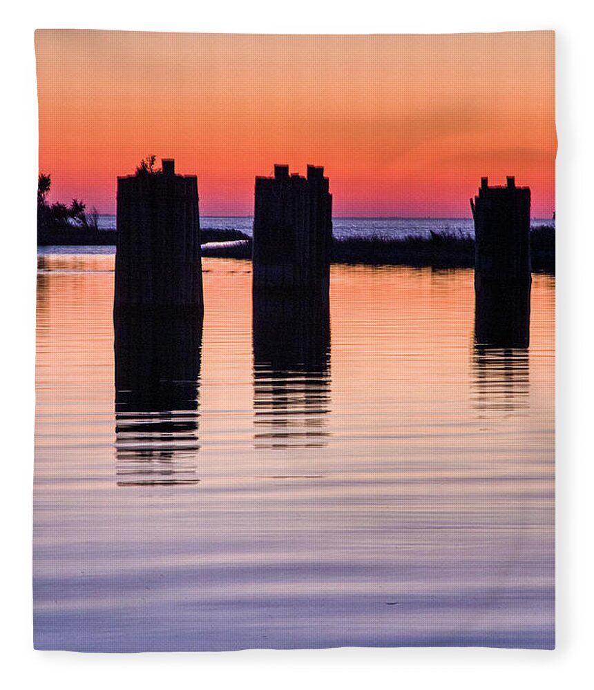 Pilings Fleece Blanket featuring the photograph Silver Lake Sunset 2010-10 19 by Jim Dollar