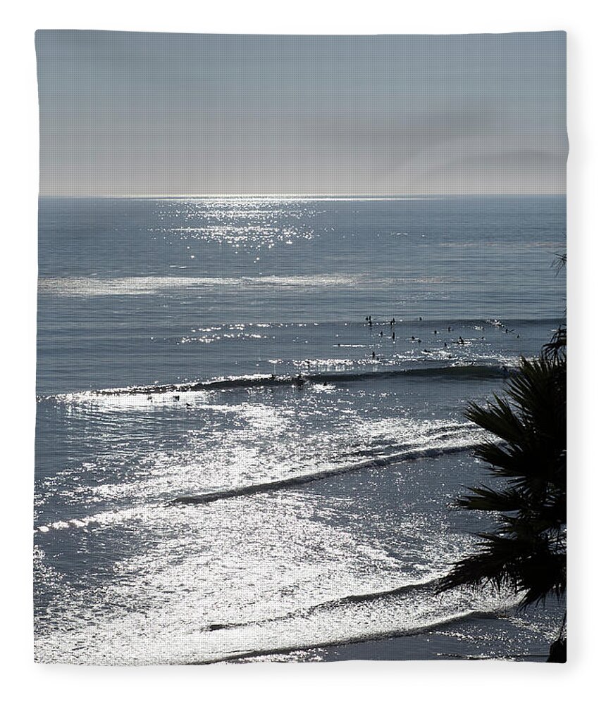 Surfer Art Fleece Blanket featuring the photograph Silver Surf at Sunset Swami's by Catherine Walters