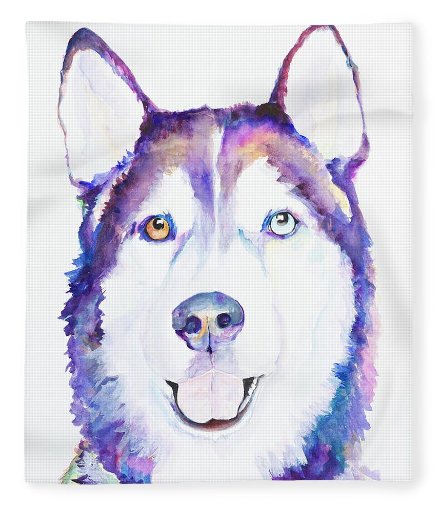 Siberian Husky Fleece Blanket featuring the painting Simba by Pat Saunders-White