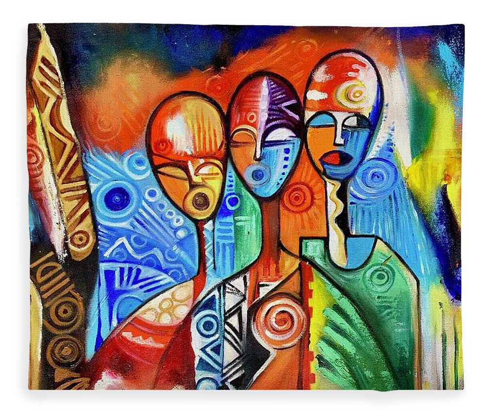 Africa Fleece Blanket featuring the painting Singers by Olumide Egunlae