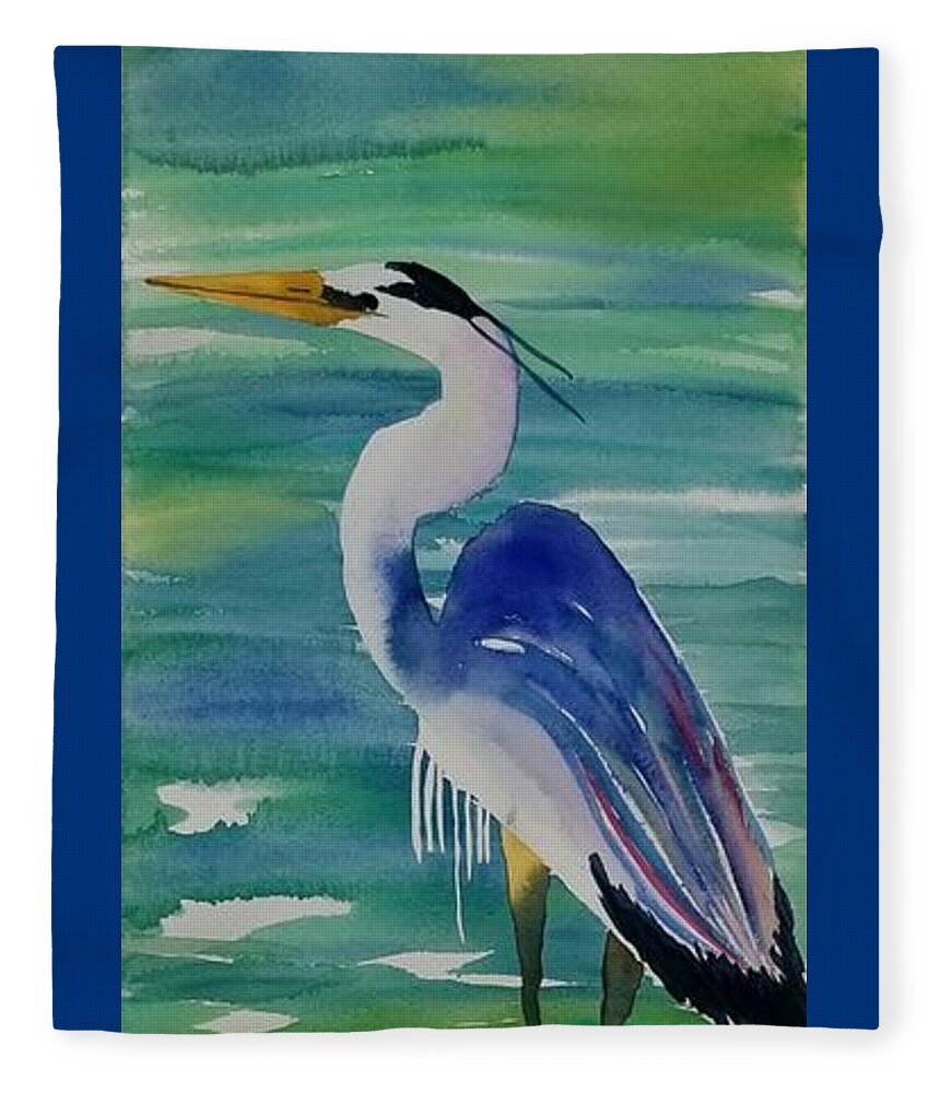 Blue Heron Fleece Blanket featuring the painting Sir Blue by Ann Frederick