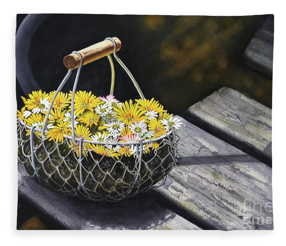 Flowers Fleece Blanket featuring the painting Sitting Pretty by Jeanette Ferguson