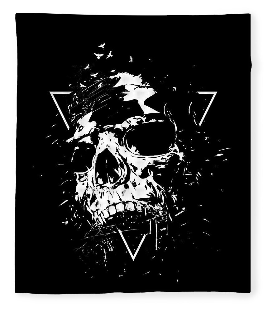 Skull Fleece Blanket featuring the mixed media Skull X II by Balazs Solti