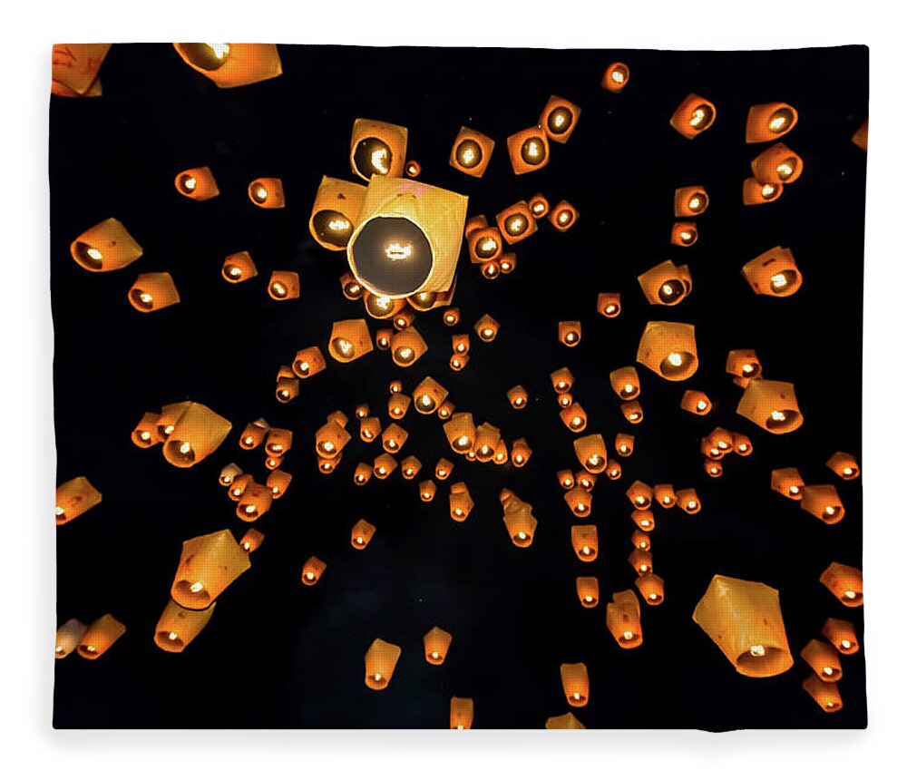 Taiwan Fleece Blanket featuring the photograph Sky Lanterns Launching Into The Sky by Jung-pang Wu