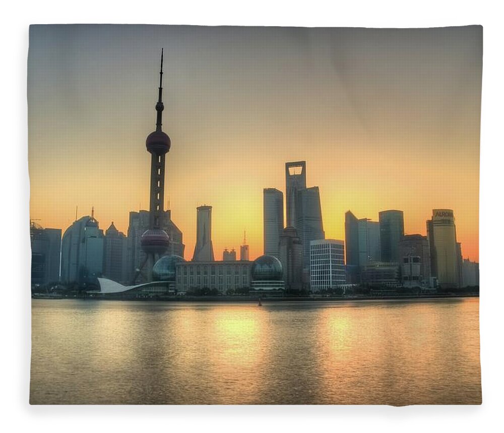 The Bund Fleece Blanket featuring the photograph Skyline At Sunrise by Photo By Dan Goldberger