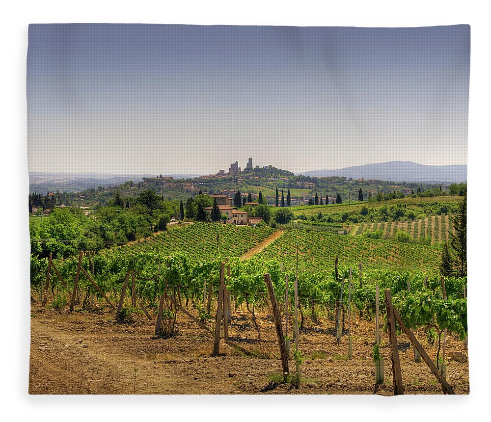 Clear Sky Fleece Blanket featuring the photograph Skyline Of San Gimignano by Tjarko Evenboer / The Netherlands