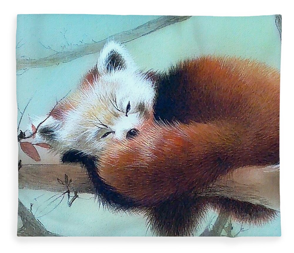 Russian Artists New Wave Fleece Blanket featuring the painting Sleeping Red Panda by Alina Oseeva