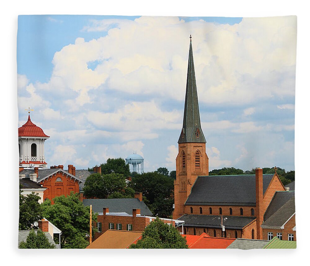 Scenics Fleece Blanket featuring the photograph Small Town Steeples And Rooftops by Williamsherman
