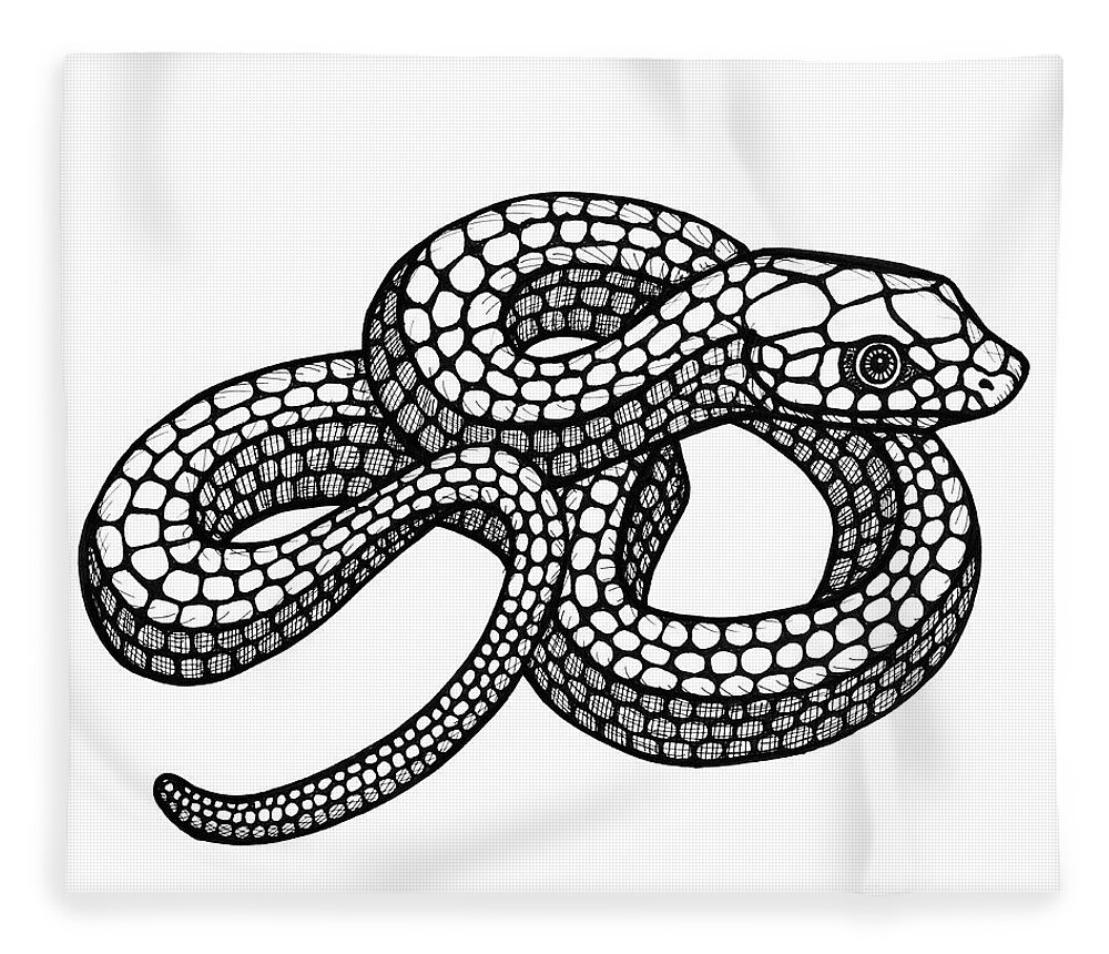 Snake Fleece Blanket featuring the drawing Smooth Green Snake by Amy E Fraser