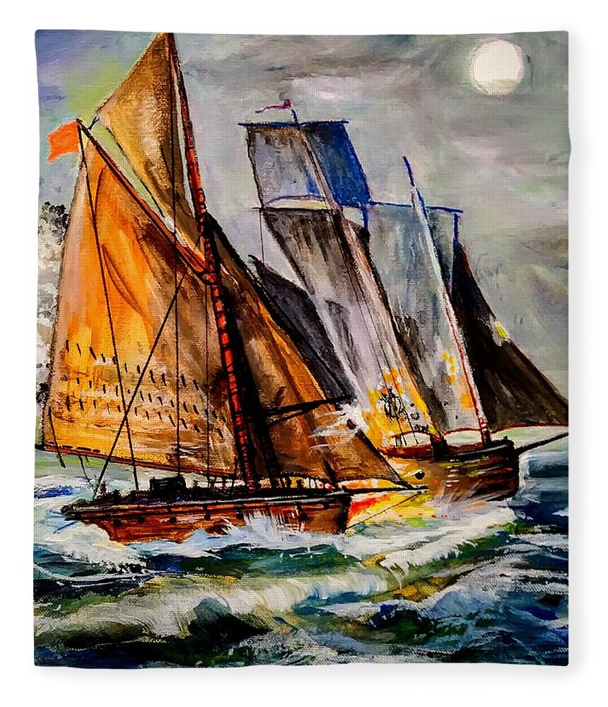 Ships Fleece Blanket featuring the painting Smugglers by Mike Benton