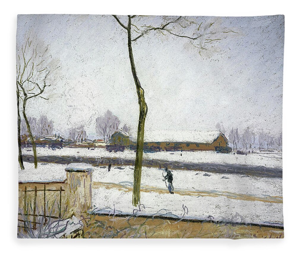 Alfred Sisley Fleece Blanket featuring the painting Snow Effect, 1885 by Alfred Sisley