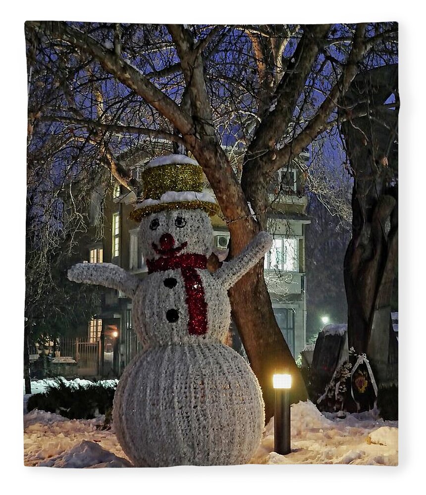 Decoration Fleece Blanket featuring the photograph Snowman in Plovdiv, Bulgaria by Martin Smith