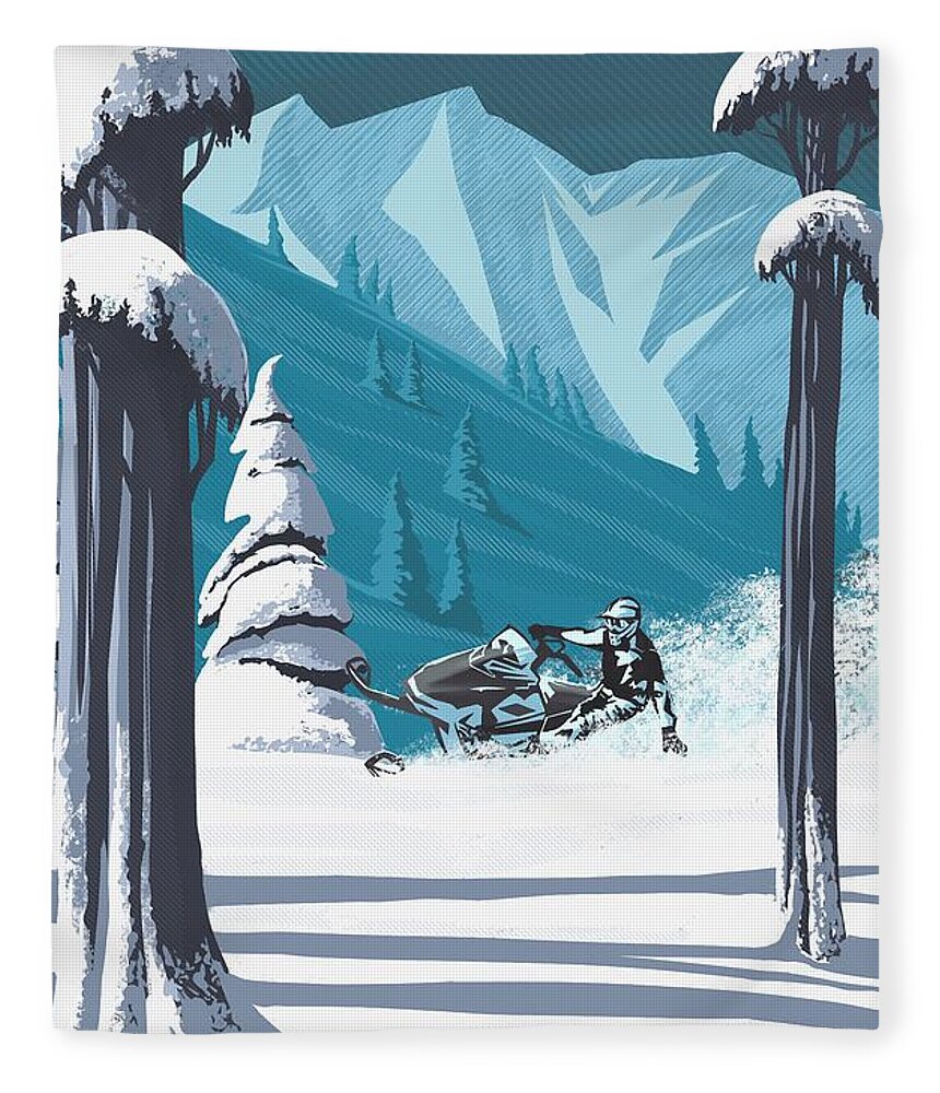 Travel Poster Fleece Blanket featuring the digital art Snowmobile Landscape by Sassan Filsoof