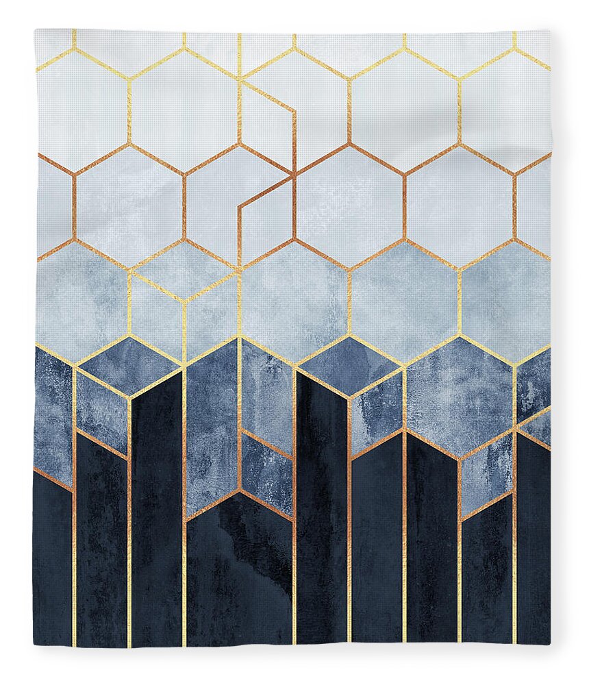 #faatoppicks Fleece Blanket featuring the digital art Soft Blue Hexagons by Elisabeth Fredriksson