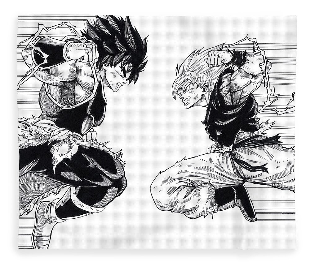 Dragon Ball Super Fleece Blanket featuring the drawing Son Goku vs Broly by Darko B