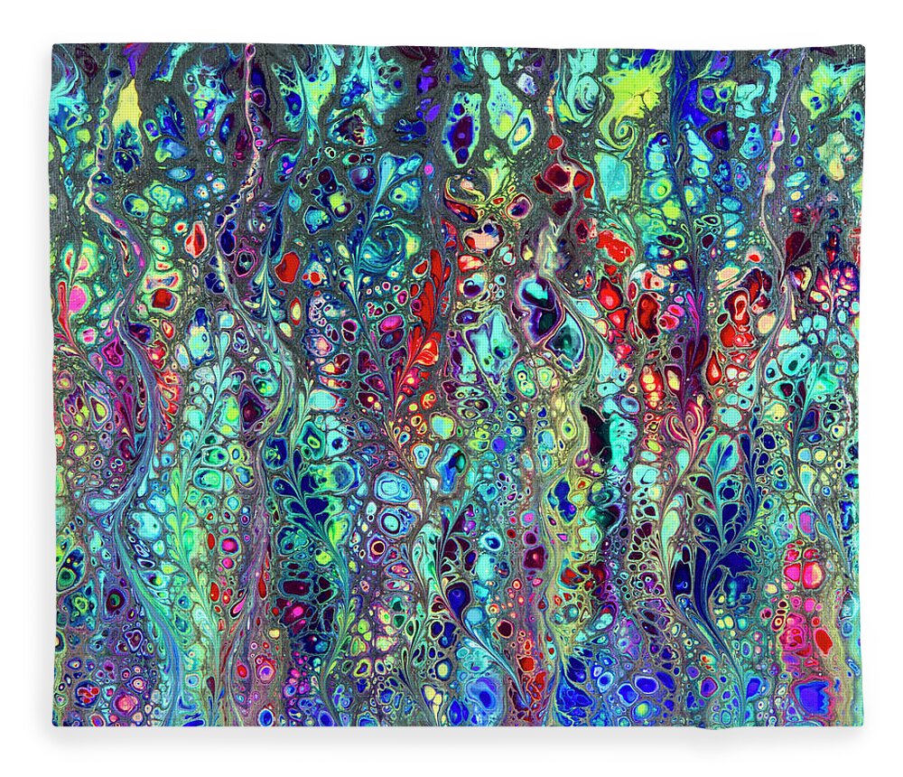 Poured Acrylics Fleece Blanket featuring the painting Sorcerer's Garden by Lucy Arnold