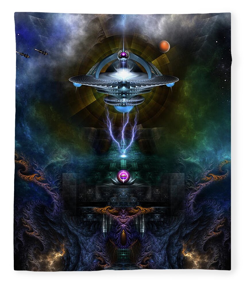 Space Station Fleece Blanket featuring the digital art Space Station Ansarious by Rolando Burbon