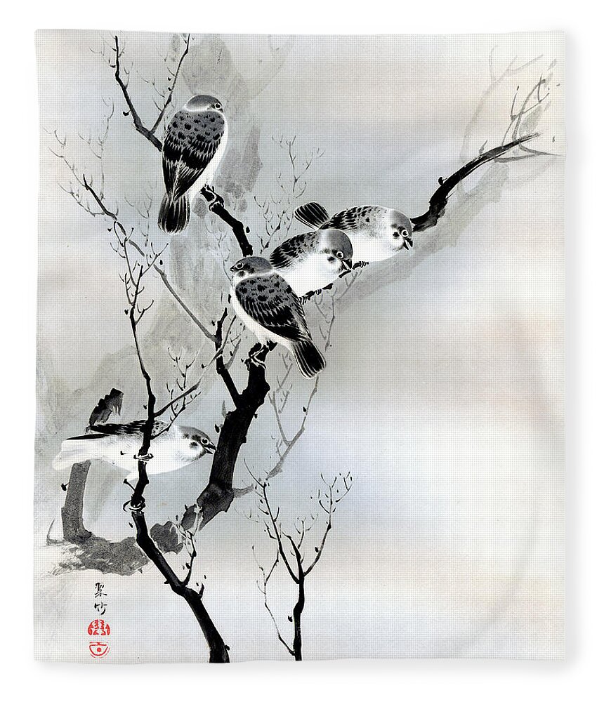Sparrow Fleece Blanket featuring the painting Sparrows by Puri-sen