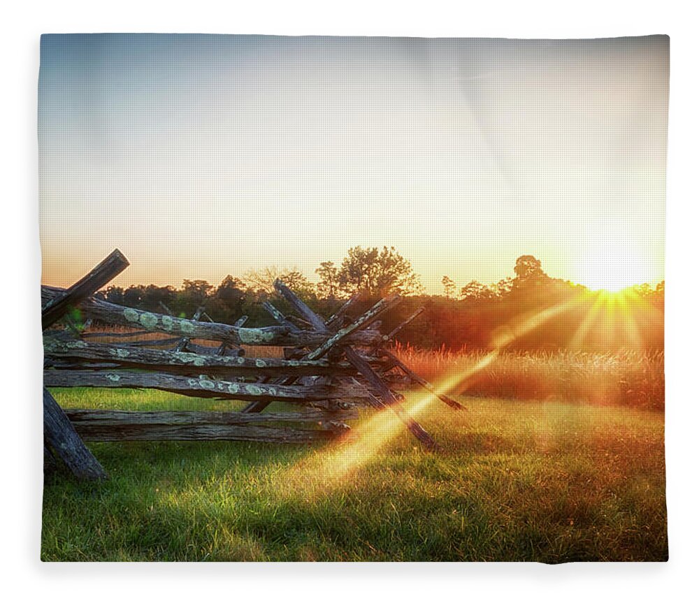 Split Fleece Blanket featuring the photograph Split-Rail Sunset by Travis Rogers