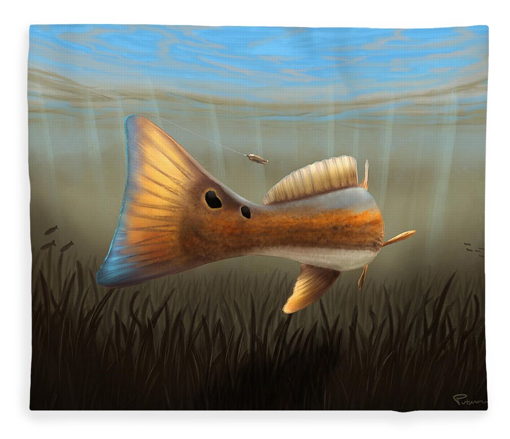 Redfish Fleece Blanket featuring the digital art Spoon Fed by Kevin Putman