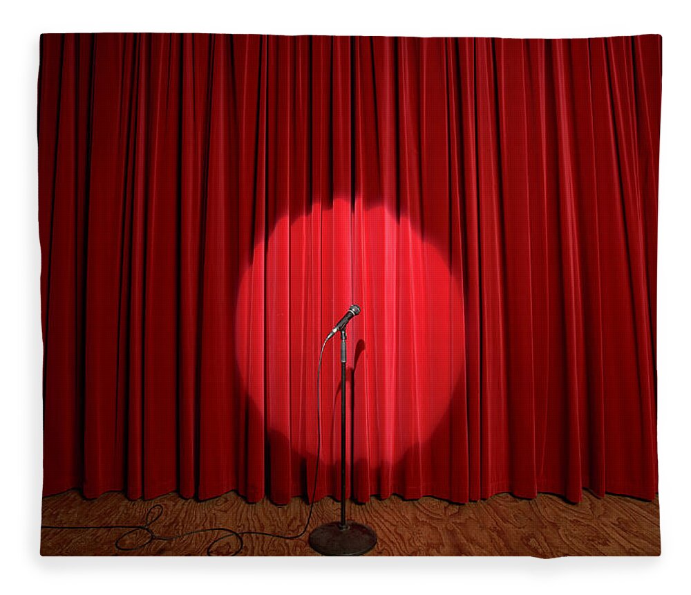 Microphone Stand Fleece Blanket featuring the photograph Spotlight On Microphone Stand On Stage by Adam Taylor