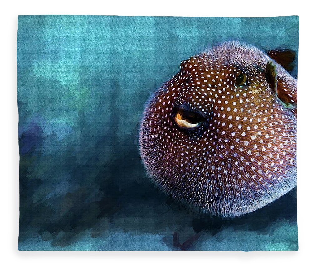 Spotted Puffer Fleece Blanket featuring the digital art Spotted Puffer All Blown Up by Russ Harris