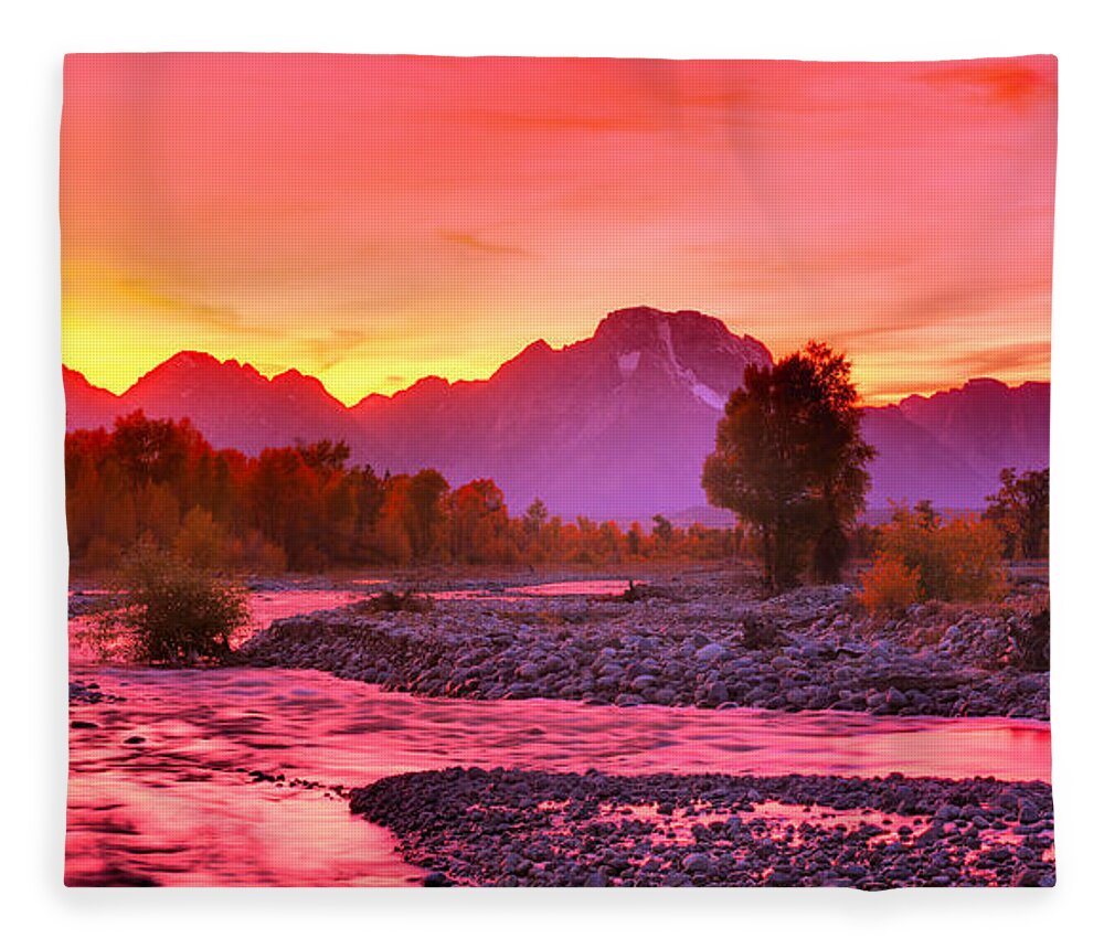 Grand Teton Fleece Blanket featuring the photograph Spread Creek Purple Waters by Adam Jewell