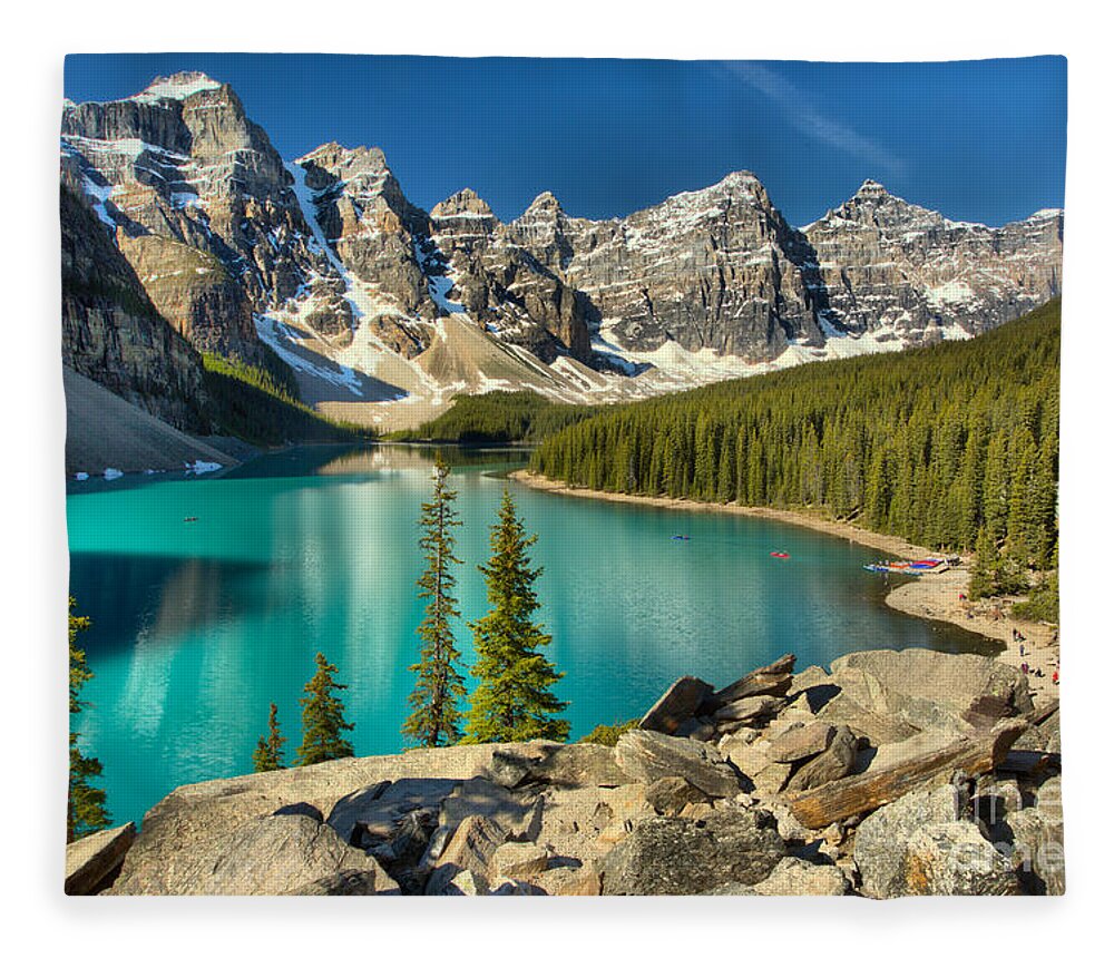 Moraine Lake Fleece Blanket featuring the photograph Spring Afternoon At Moraine Lake by Adam Jewell