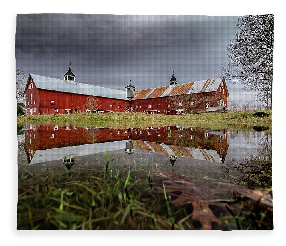 Barn Fleece Blanket featuring the photograph Spring Barn Reflection by Tim Kirchoff