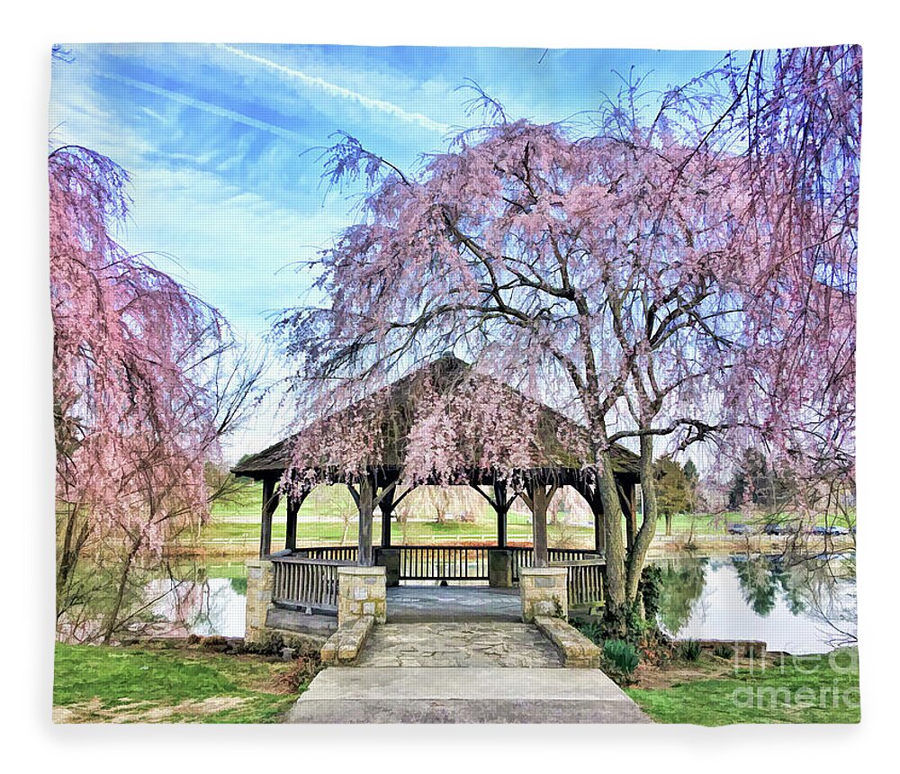 Spring Fleece Blanket featuring the photograph Spring Blooms at the Duck Pond by Kerri Farley