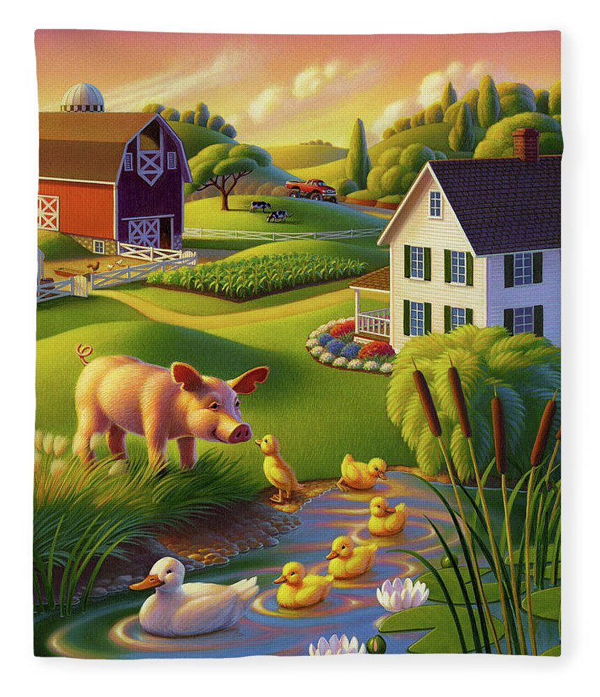 Spring Pig Fleece Blanket featuring the painting Spring Pig by Robin Moline