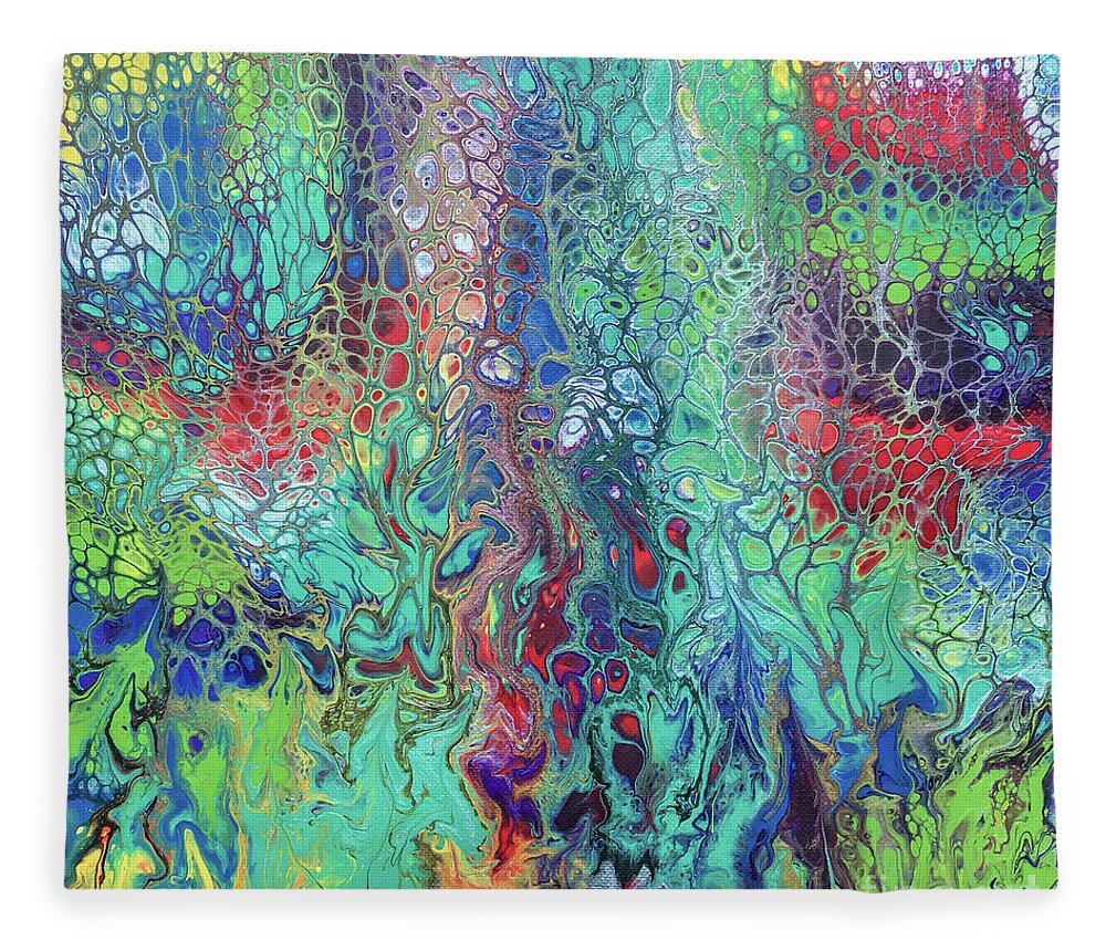 Poured Acrylic Fleece Blanket featuring the painting Spring Rush by Lucy Arnold