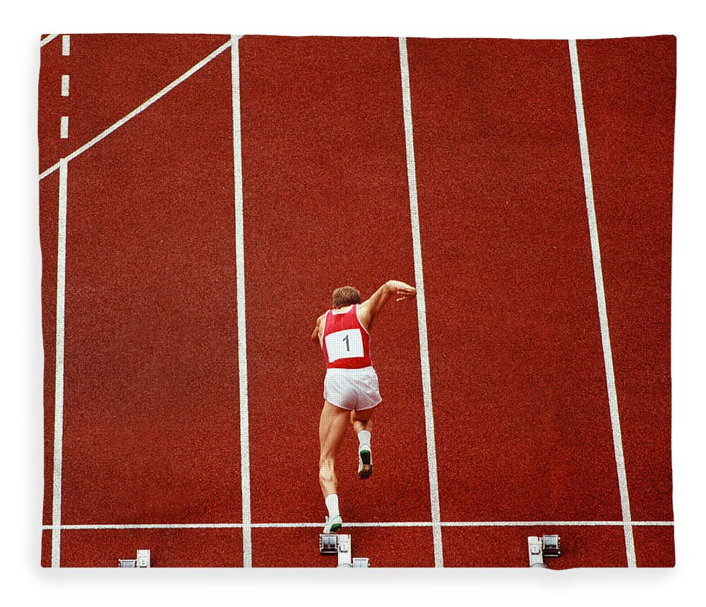 People Fleece Blanket featuring the photograph Sprint Runner Practising Starts On A by Grant Faint