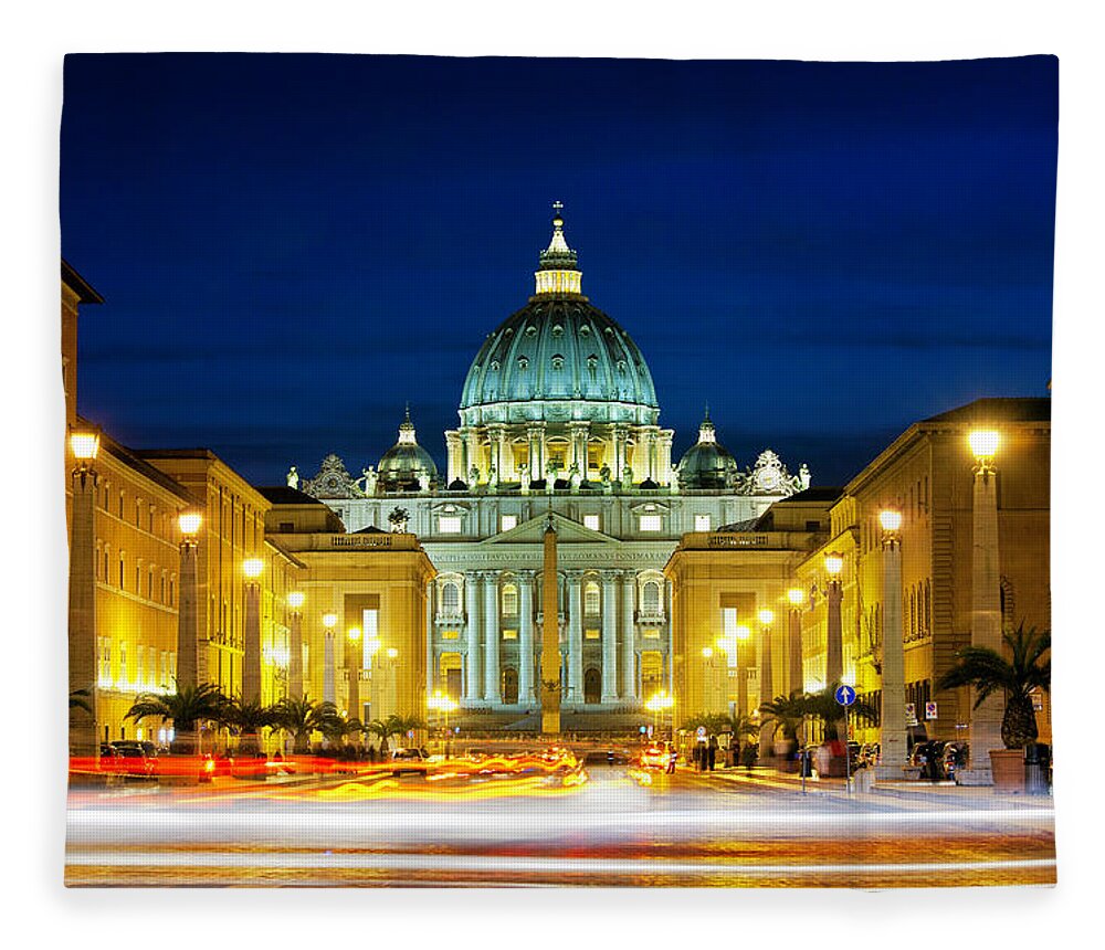 State Of The Vatican City Fleece Blanket featuring the photograph St. Peters Basilica Along Via Della by Scott E Barbour